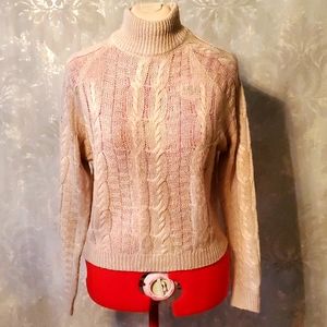 Handmade mock neck wool cable knit sweater